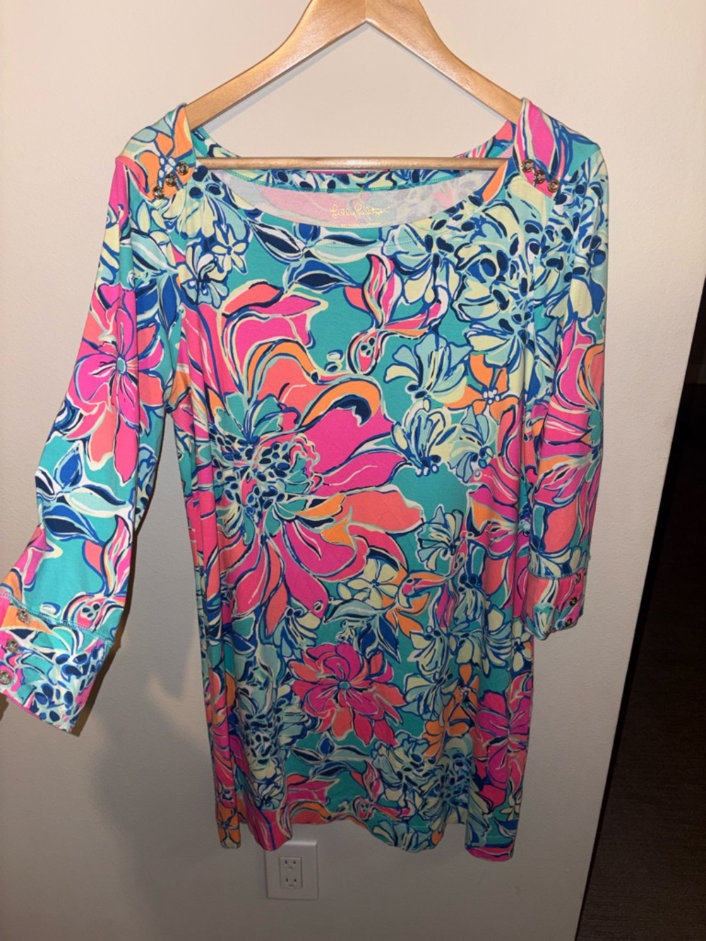 Lilly Pulitzer Teal Pink Orange Floral Shift Dress